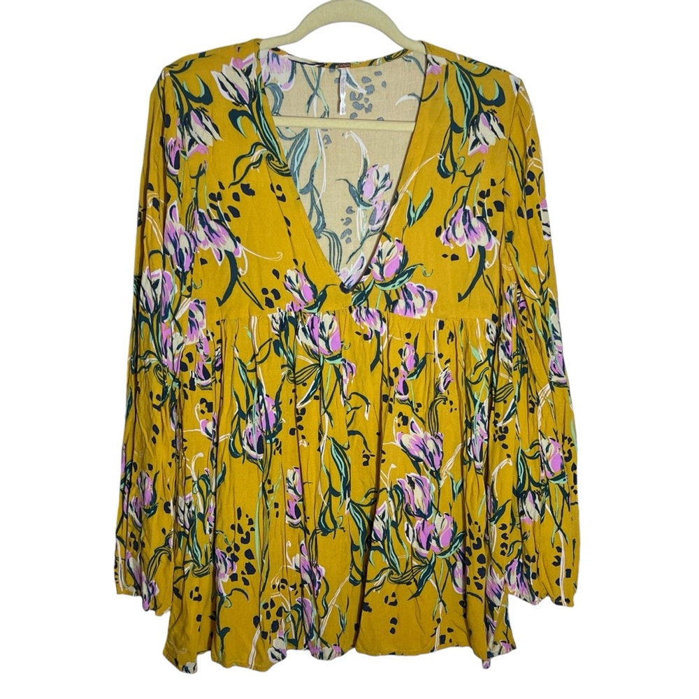 Free People “Bella” Floral Tunic Dress • Golden Yellow • Medium
